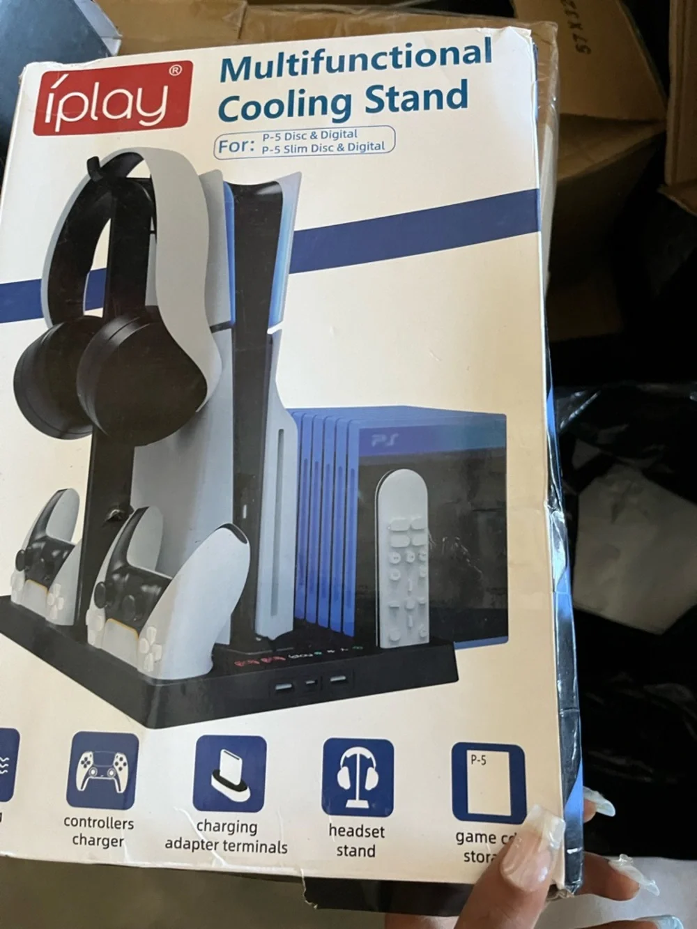 iPlay Multifunctional Cooling Stand - White & Black with Blue Accents